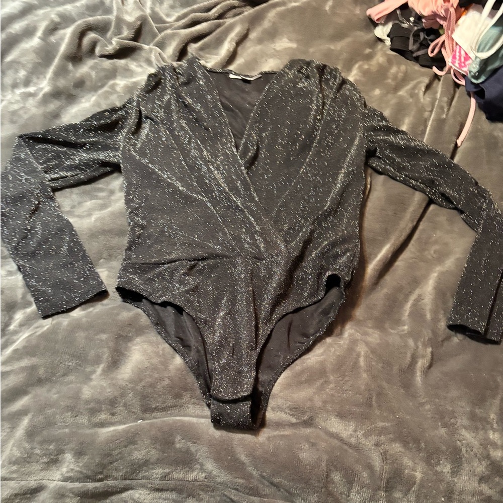 Thompson Black Bodysuit Velvet V-Neck